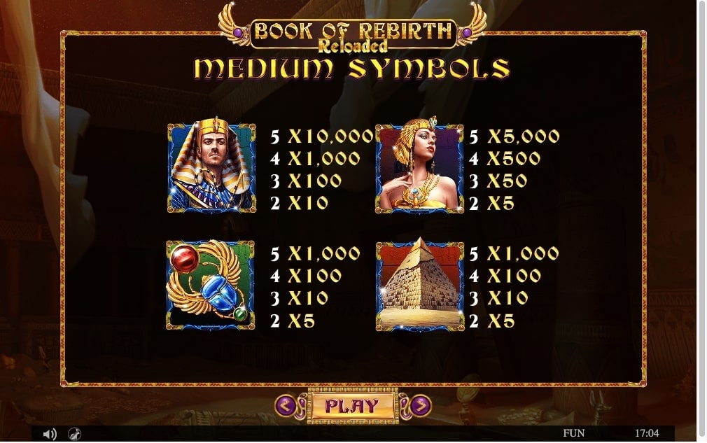 book of rebirth paytable